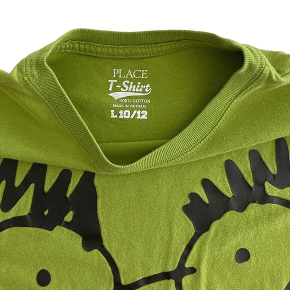 Place T-Shirt Boys Large 10/12 Long Sleeve Tee Green Funny Face Monster Drawing - Picture 2 of 8